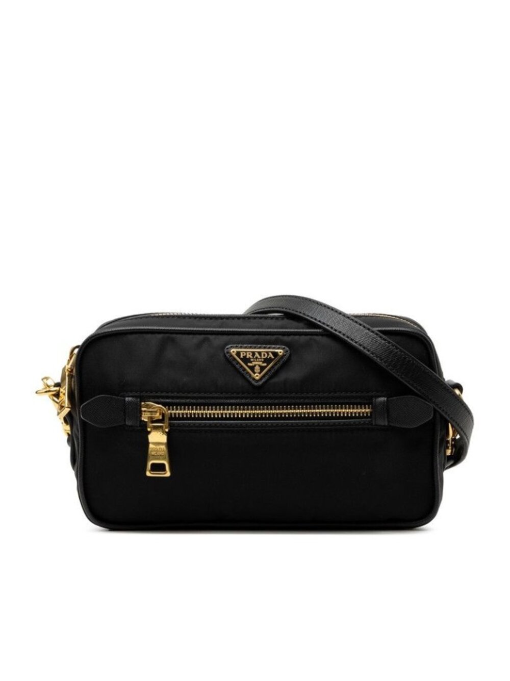 Prada Crossbody Shoulder Bag Black Gold Nylon Leather